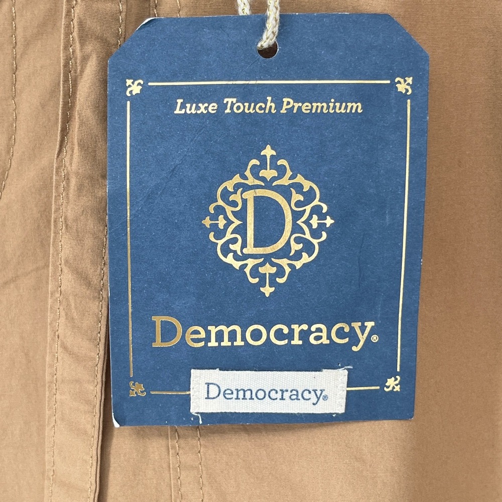 Democracy NWT Stretch Camel Wide Leg Pants Paperbag Waist Crochet Trim Size 10 - Picture 5 of 12